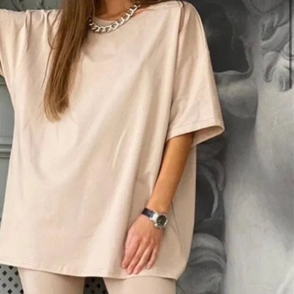 Beige Tee + Biker Short Set - Picture 1 of 2